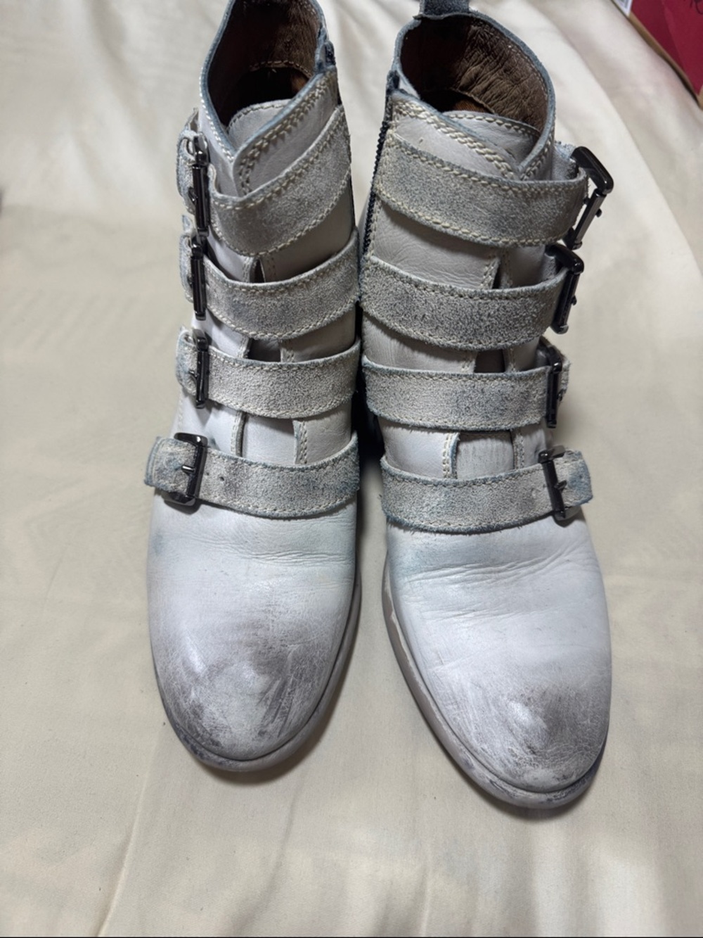 Women's White Multi-Strap Suede & Leather Ankle Booties